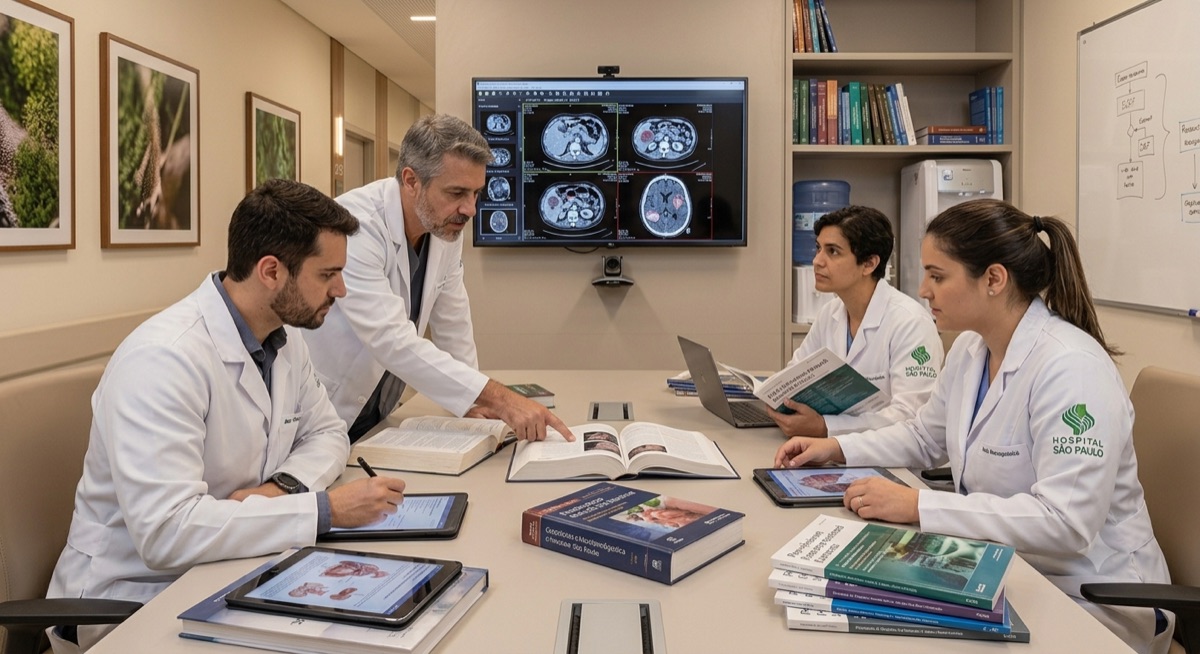 Equipe médica MediCare em reunião
